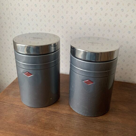 Vintage Wesco 2 Qt Gray Steel Canister Set Made in Germany SET OF 2 HG2 - Picture 3 of 8